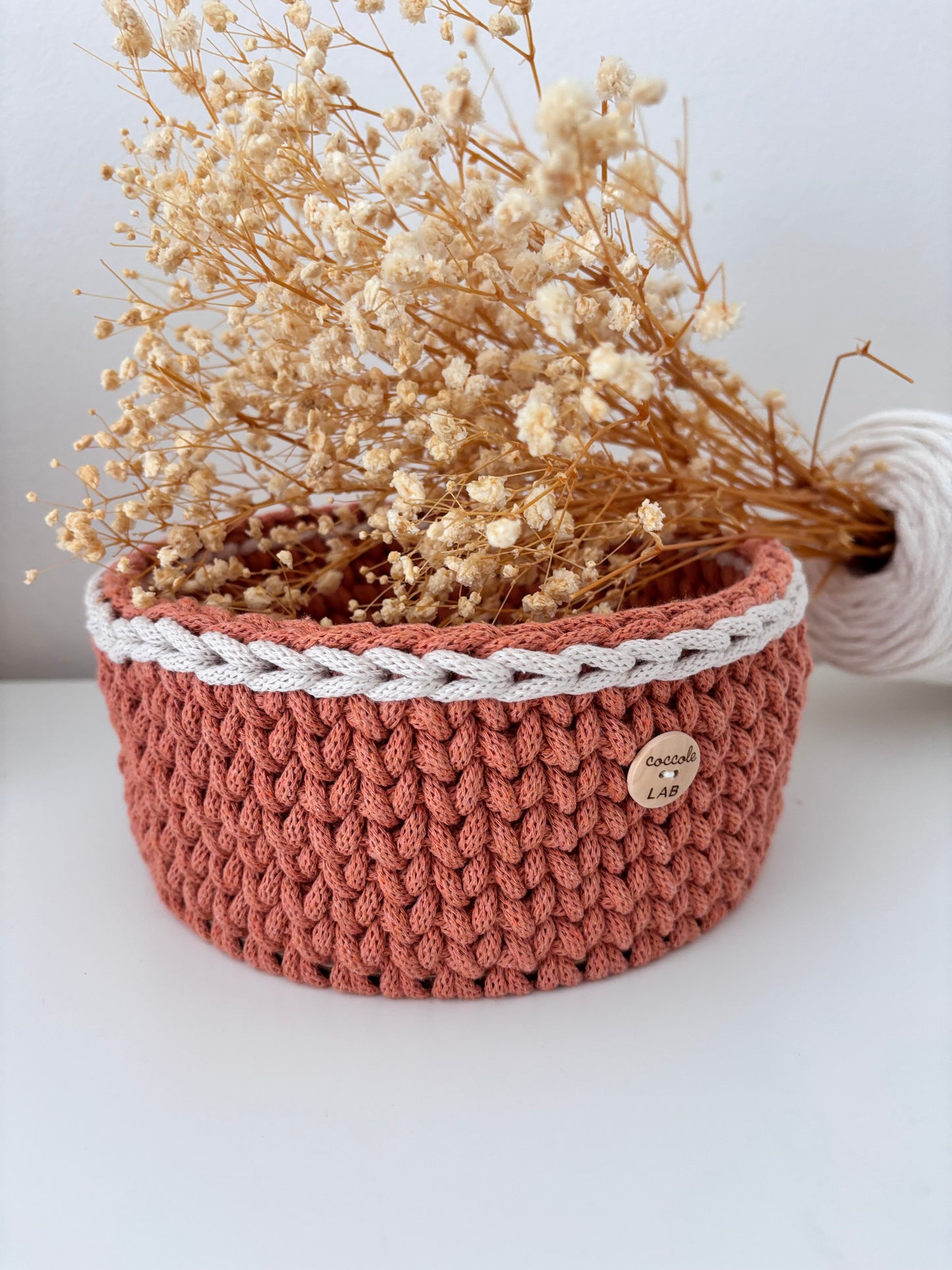 Cestino organizer terracotta con bordino beige