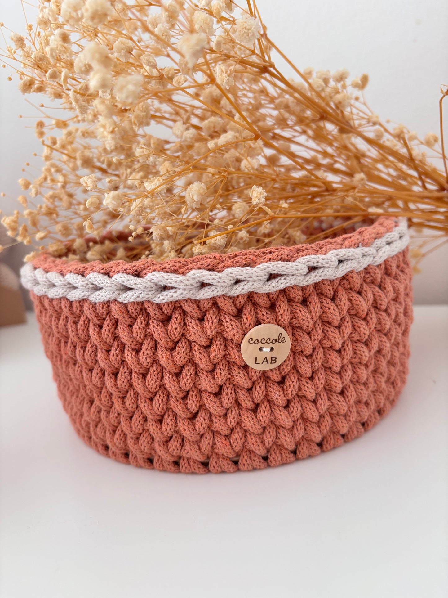 Cestino organizer terracotta con bordino beige
