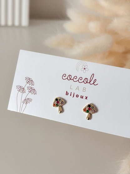 Orecchini Funghetto con cristalli colorati