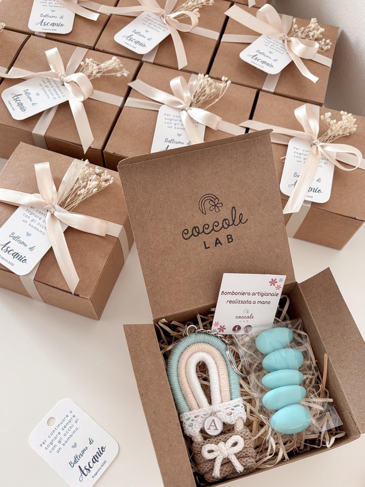 Bomboniera mongolfiera con scatolina quadrata / sacchetto e confetti