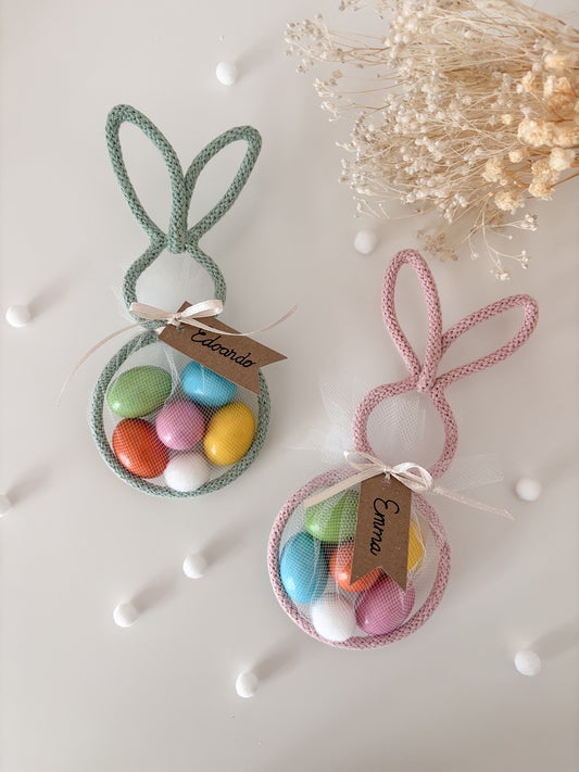 Coniglietto Pasquale / segnaposto di Pasqua con ovetti di cioccolato