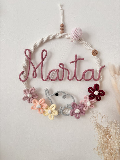 Ghirlanda / Fiocco nascita elefantino e fiori