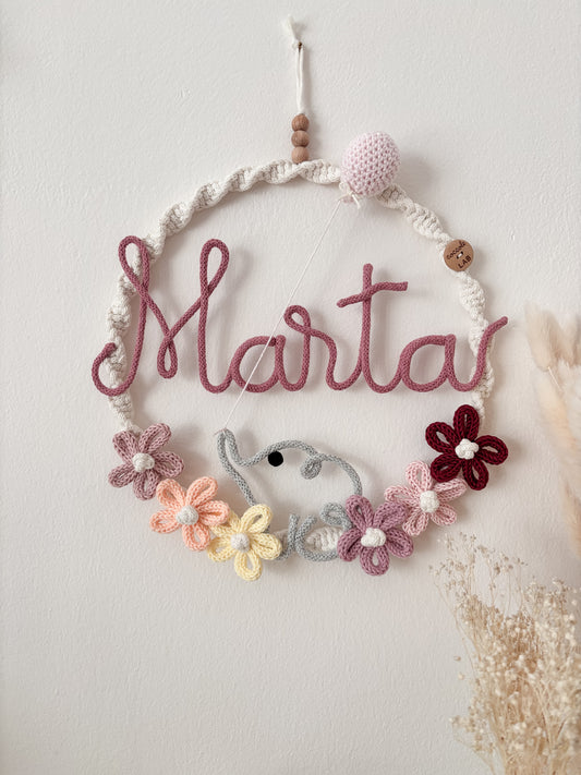 Ghirlanda / Fiocco nascita elefantino e fiori