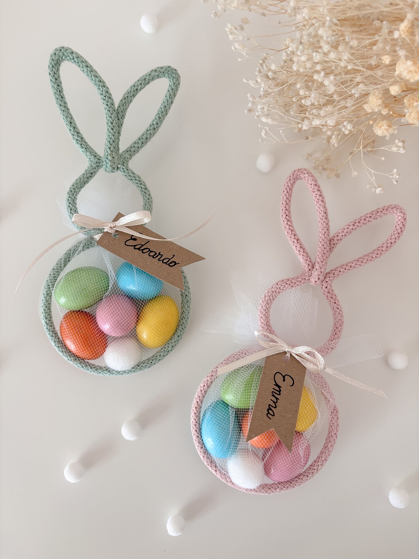 Coniglietto Pasquale / segnaposto di Pasqua con ovetti di cioccolato