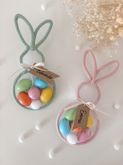 Coniglietto Pasquale / segnaposto di Pasqua con ovetti di cioccolato