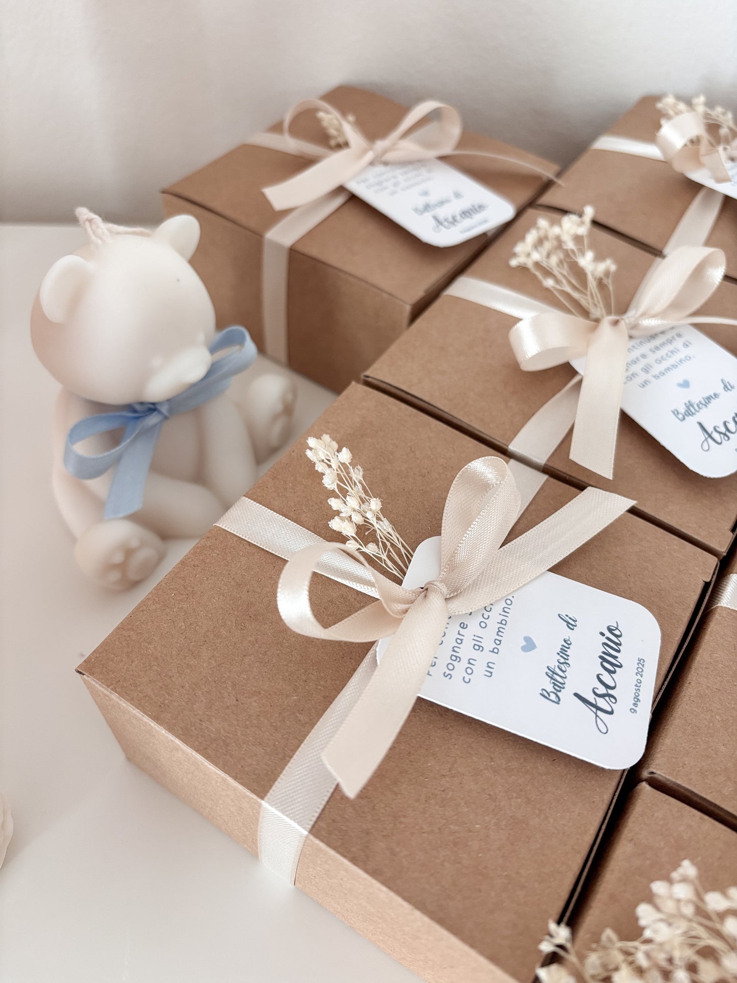 Bomboniera mongolfiera con scatolina quadrata / sacchetto e confetti