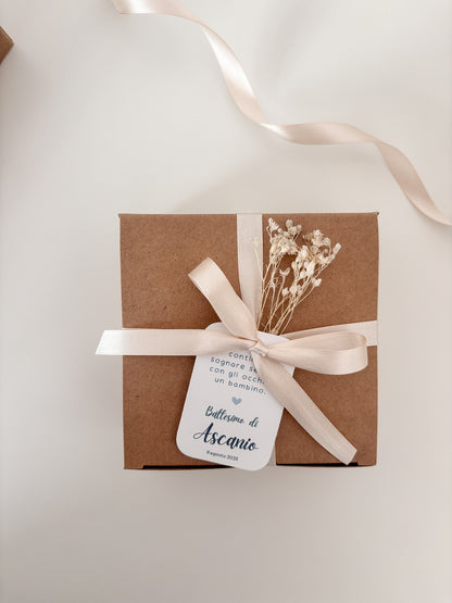 Bomboniera mongolfiera con scatolina quadrata / sacchetto e confetti