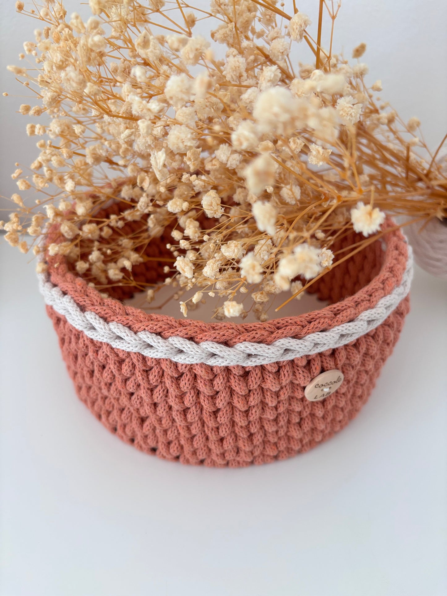 Cestino organizer terracotta con bordino beige