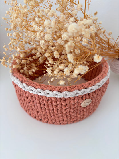 Cestino organizer terracotta con bordino beige