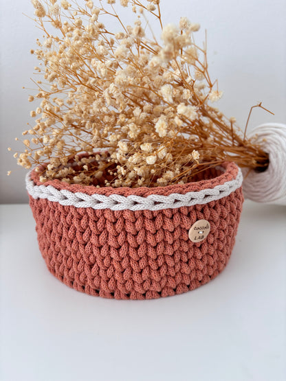 Cestino organizer terracotta con bordino beige