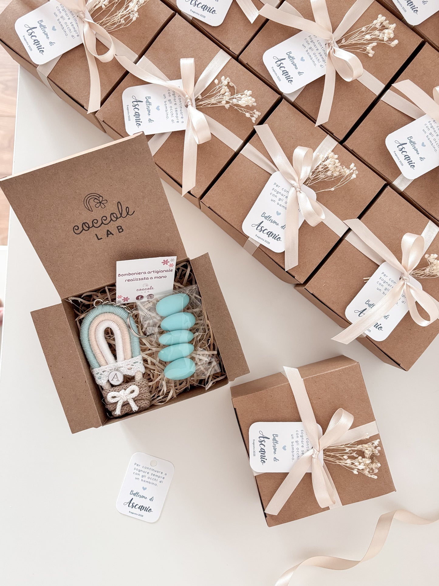 Bomboniera mongolfiera con scatolina quadrata / sacchetto e confetti