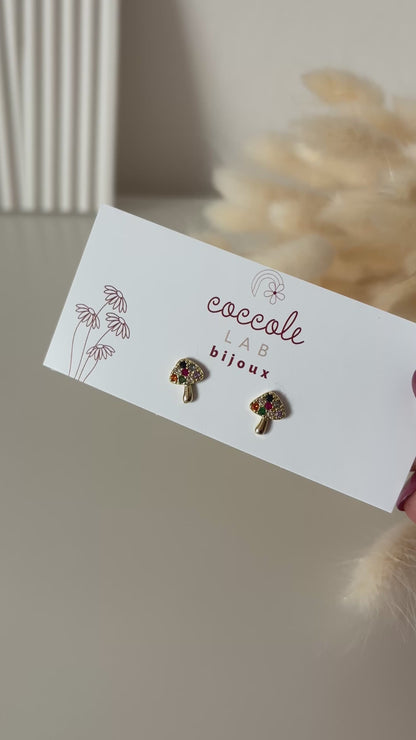 Orecchini Funghetto con cristalli colorati